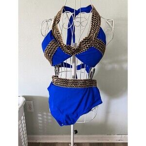 Women Sexy Bathing Suit With Gold Stitch Detail Push Up Swimsuit Two Piece NIB